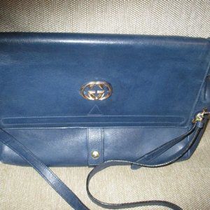 ❤️Vintage GUCCI Navy Leather Flap Bag Purse - Authentic